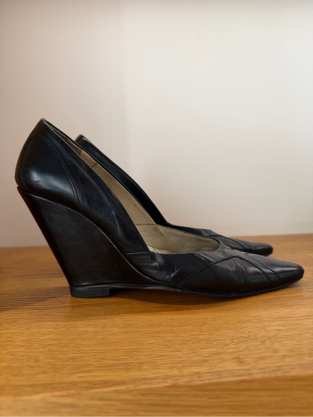 Classic Black Leather Wedge Pumps - Women's Dress Heels
